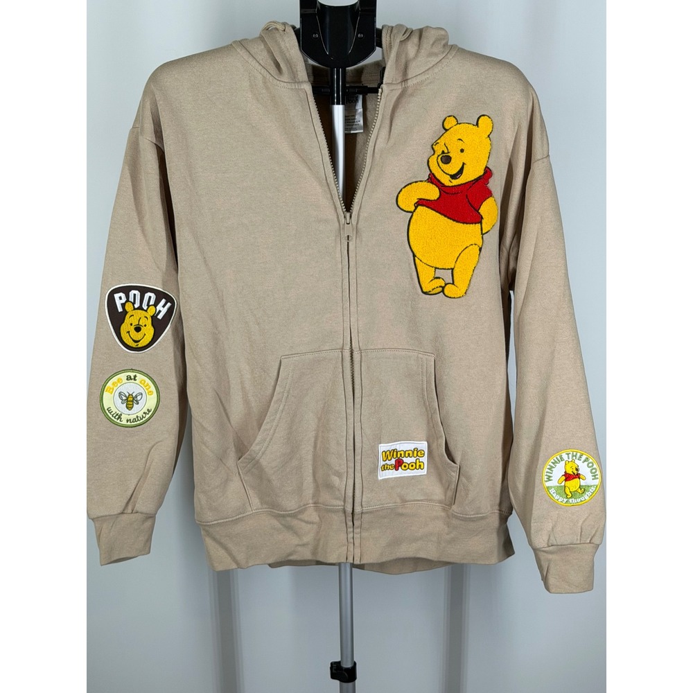 Disney Winnie the Pooh Patch Zip Up Hoodie Sand Beige XL